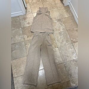 OGL Beige Wide Leg Pants and Sleeveless Top Set